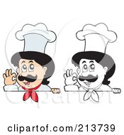 Royalty Free RF Clipart Illustration Of A Digital Collage Of Color And Outlined Male Chef Signs 1
