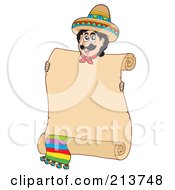 Royalty Free RF Clipart Illustration Of A Mexican Man Behind A Blank Parchment Scroll