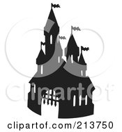 Royalty Free RF Clipart Illustration Of A Black And White Castle Silhouette With A Gate
