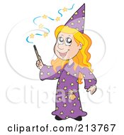 Poster, Art Print Of Cute Blond Wizard Girl Using A Magic Wand