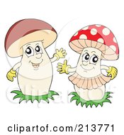 Royalty Free RF Clipart Illustration Of A Digital Collage Of Two Happy Mushrooms