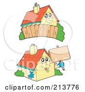Royalty Free RF Clipart Illustration Of A Digital Collage Of Two Happy Houses