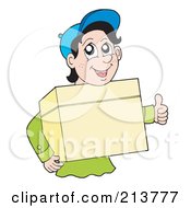 Poster, Art Print Of Friendly Delivery Man Carrying A Box And Giving The Thumbs Up