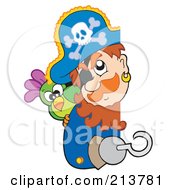 Royalty Free RF Clipart Illustration Of A Red Haired Male Pirate Looking Around A Blank Sign