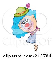 Royalty Free RF Clipart Illustration Of A Happy Clown Peeking Around A Blank Sign