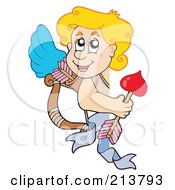 Royalty Free RF Clipart Illustration Of A Cute Blond Cupid Looking Around A Blank Sign