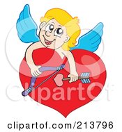 Poster, Art Print Of Cute Blond Cupid Over A Red Heart