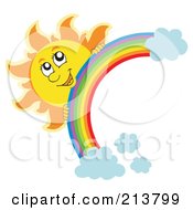 Poster, Art Print Of Happy Sun Looking Over A Rainbow