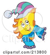 Royalty Free RF Clipart Illustration Of A Happy Sun Wearing A Scarf And Hat And Looking Around A Blank Sign