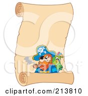 Poster, Art Print Of Pirate And Parrot On A Blank Parchment Scroll