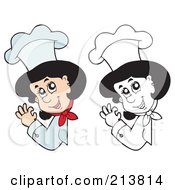 Poster, Art Print Of Digital Collage Of Color And Outlined Female Chef Signs - 1