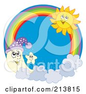 Poster, Art Print Of Moon Star And Summer Sun Rainbow Circle
