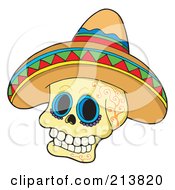 Royalty Free RF Clipart Illustration Of A Mexican Skull Wearing A Sombrero