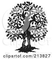 Royalty Free RF Clipart Illustration Of A Black And White Oak Tree Design