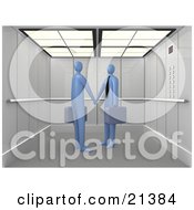 Clipart Illustration Of Two Blue Businessmen Carrying Briefcases Shaking Hands While Meeting In An Elevator by 3poD