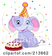 Poster, Art Print Of Cute Party Elephant With A Birthday Cake
