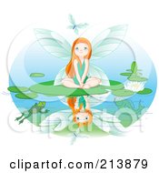 Poster, Art Print Of Fairy Watching A Dragonfly While Sitting On A Lily Pad