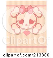 Poster, Art Print Of Pink Girly Skull With A Heart Over Stripes