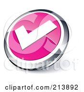 Poster, Art Print Of Shiny Pink White And Chrome Tick Mark App Button