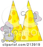 Two Hungry Mice Eating Cheese In The Shape Of An M