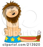 Royalty Free RF Clipart Illustration Of A Circus Lion On A Podium Watching A Mouse In The Shape Of A L by Maria Bell