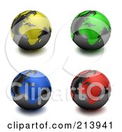 Poster, Art Print Of Digital Collage Of 3d Colorful Europe And Africa Globes
