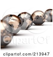 Poster, Art Print Of Curving Line Of 3d World Globes With North And South America In Focus