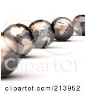 Royalty Free RF Clipart Illustration Of A Curving Line Of 3d World Globes With Asia And Australia In Focus by stockillustrations