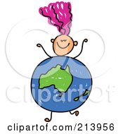 Royalty Free RF Clipart Illustration Of A Childs Sketch Of A Girl With An Australian Globe Body