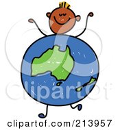 Poster, Art Print Of Childs Sketch Of A Boy With An Australian Globe Body