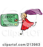Poster, Art Print Of Childs Sketch Of A Girl Carrying A Credit Card