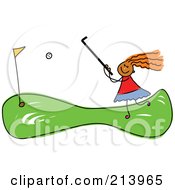 Poster, Art Print Of Childs Sketch Of A Girl Golfing