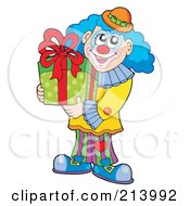 Royalty Free RF Clipart Illustration Of A Party Clown Carrying A Present