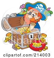 Poster, Art Print Of Male Pirate Opening A Treasure Chest