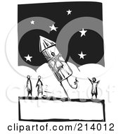 Poster, Art Print Of Woodcut Styled Man Strapped To A Firework Rocket