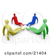 Clipart Illustration Of A Group Of Diverse Yellow Red Blue And Green People Seated On The Floor With Their Feet In A Circle