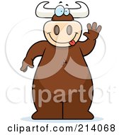 Royalty Free RF Clipart Illustration Of A Big Bull Standing And Waving by Cory Thoman