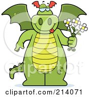 Green Dragon Holding Flowers