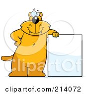 Poster, Art Print Of Big Orange Cat Leaning On A Blank Sign