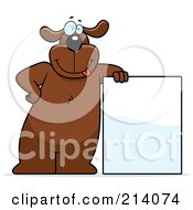 Royalty Free RF Clipart Illustration Of A Big Brown Dog Leaning On A Blank Sign