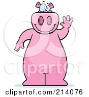 Royalty Free RF Clipart Illustration Of A Big Pink Hippo Standing On His Hind Legs And Waving