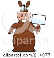 Poster, Art Print Of Big Brown Donkey Holding A Small Blank Sign