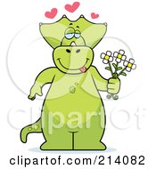 Poster, Art Print Of Big Green Dino With Hearts And Flower