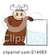 Poster, Art Print Of Big Bull Leaning On A Blank Sign
