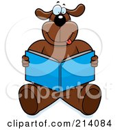 Royalty Free RF Clipart Illustration Of A Big Brown Dog Sitting And Reading A Book by Cory Thoman