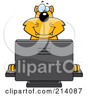 Poster, Art Print Of Big Orange Cat Smiling And Using A Computer