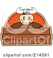 Big Bull Smiling Over A Blank Wooden Sign