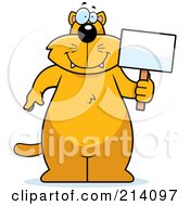 Poster, Art Print Of Big Orange Cat Holding A Small Blank Sign