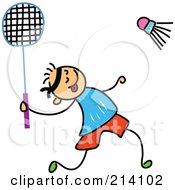 Childs Sketch Of A Boy Playing Badminton