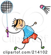 Poster, Art Print Of Childs Sketch Of A Boy Playing Badminton